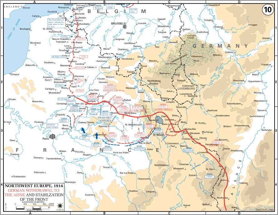 Map of the stabilisation of the front in 1914 - © The History Department of the United States Military Academy