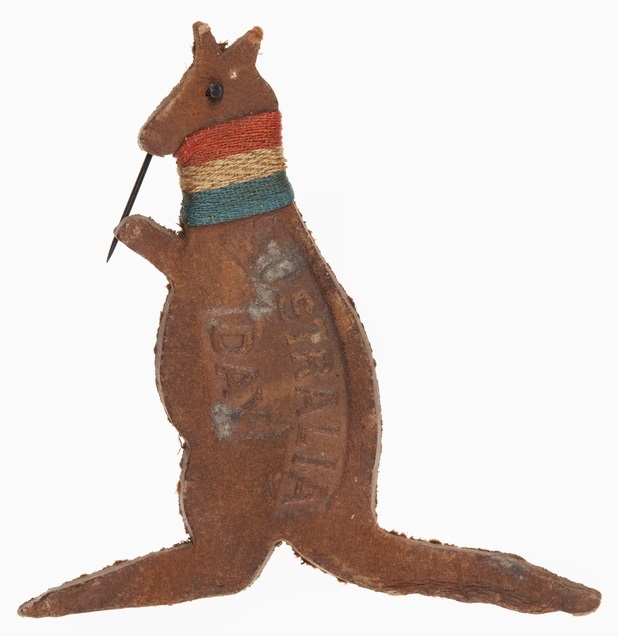 A leather badge in the shape of a kangaroo