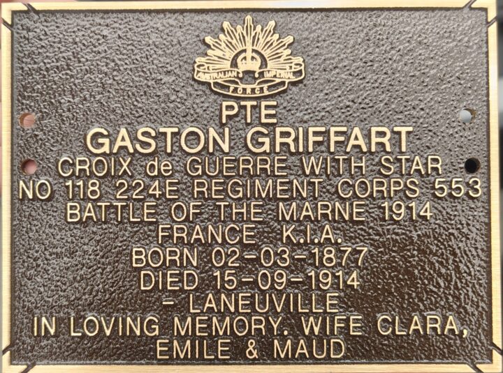 The plaque laid in remembrance of Gaston Griffart