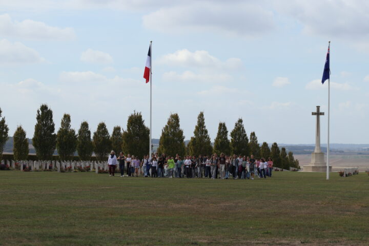 Pupils from Jacques Brel Middle School arriving at the performance venue
